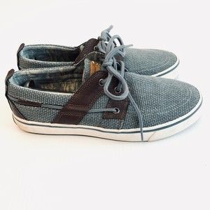 Tommy Bahama Stripes Asunder Men’s Boat Shoes Canvas & Leather Blue/BrownSz 8